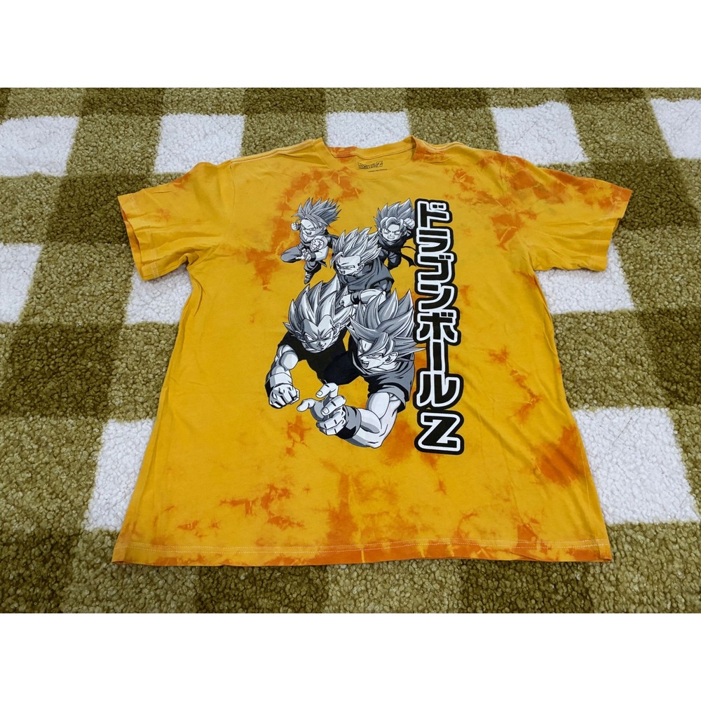 Dragon Ball Z Tie Dye Graphic T-Shirt Mens Large Orange Yellow Goku Vegeta Gohan